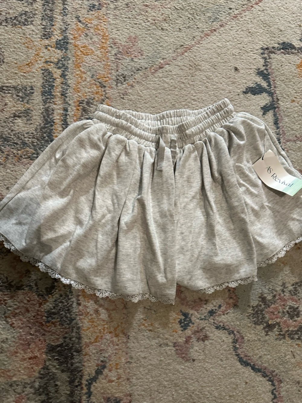 AS Revival Light Gray Mini Skirt with Lace Trim